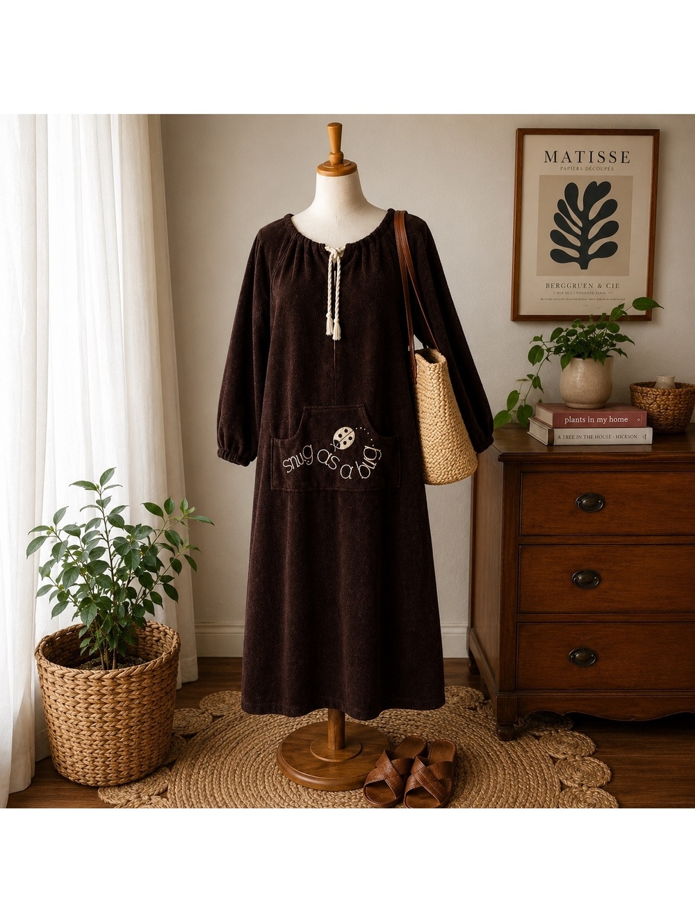 Vintage Terry Cloth Snug As A Bug Lounge Dress House Dress Cover Up